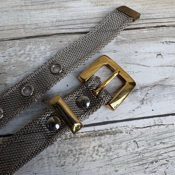 Metallic Mesh Metal Belt Gold Silver Tone Sz Sm 32” Edgy Y2K Utilitarian Floral - Picture 11 of 14